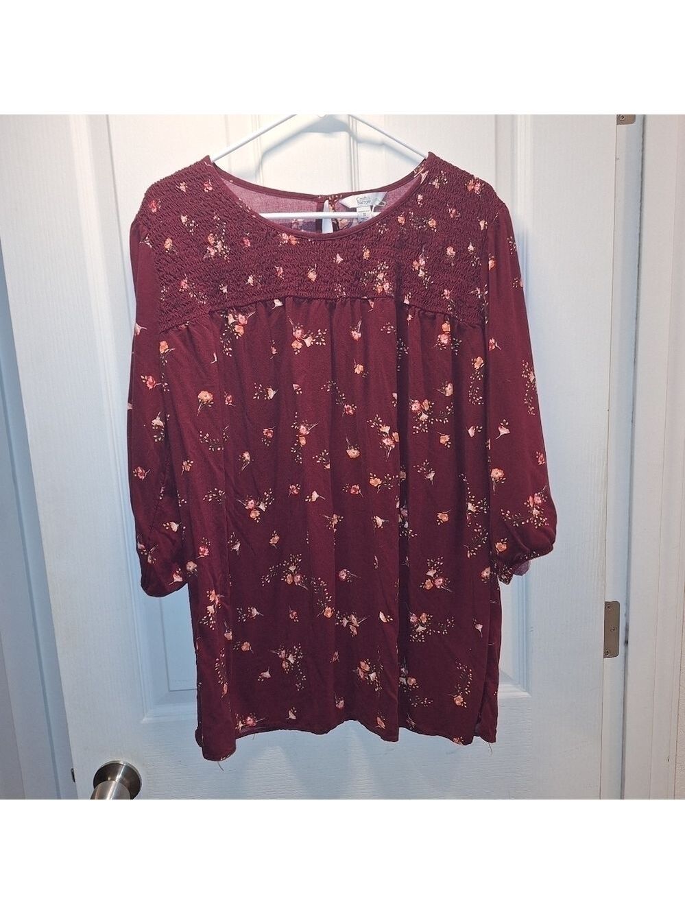 Croft & Barrow Burgundy Floral Women's Top